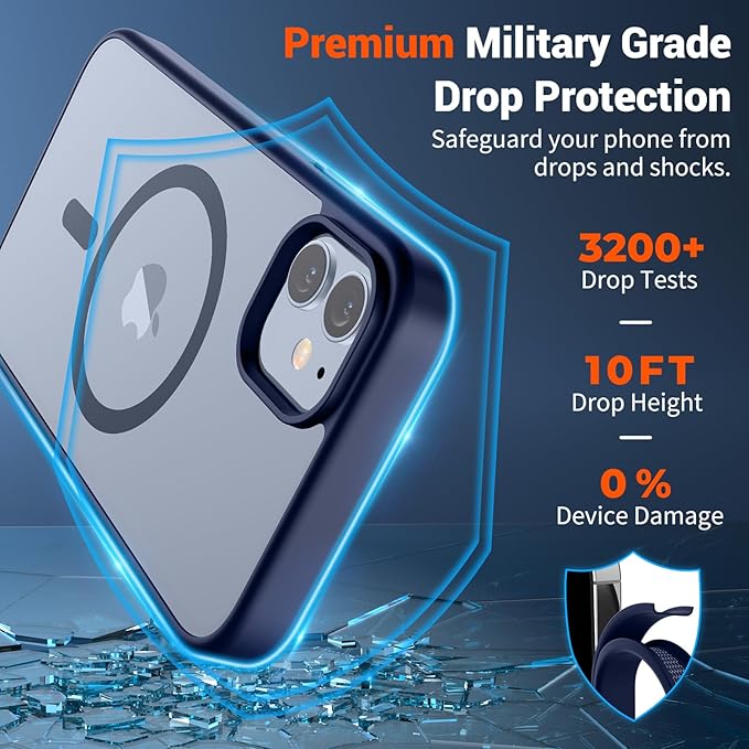 SUPFINE Magnetic for iPhone 12 Case/iPhone 12 Pro Case (Compatible with MagSafe)(Military Grade Drop Protection) Slim Translucent Matte Shockproof with Anti-Fingerprint Phone Case,Navy Blue