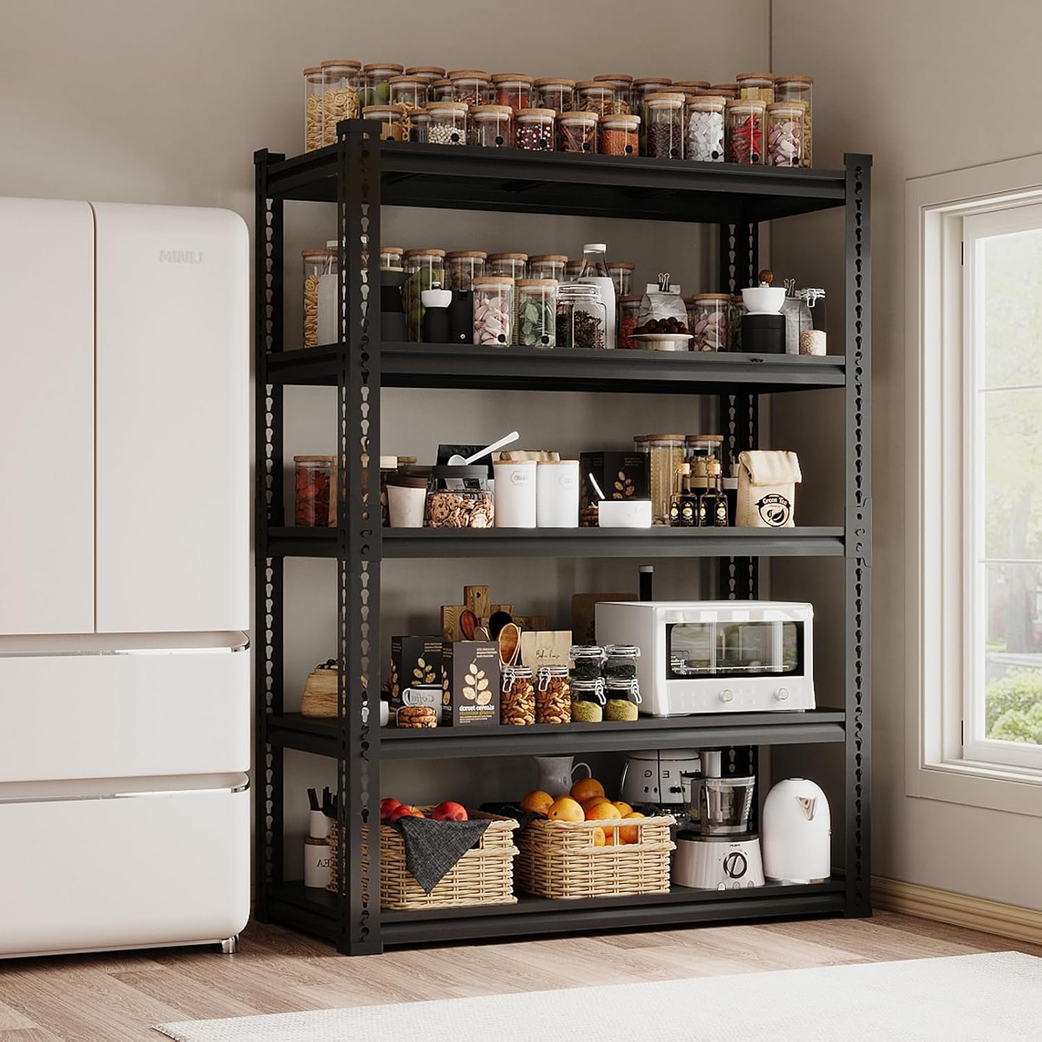 Heavy Duty Garage Shelving Unit 3000LBS, Adjustable 5-Tier Storage Rack with Boltless Design, 48" W*18.9" D*72" H Metal Shelves for Basement, Garage & Warehouse Storage