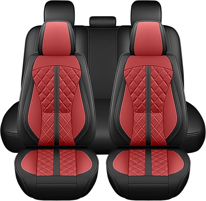 otoez Car Seat Covers Full Set, Red Leather Seat Cover 5 Seat Waterproof & Breathable Automotive Seat Cushion Protector Full Coverage for Cars Sedens Trucks SUVs Vans (Red)