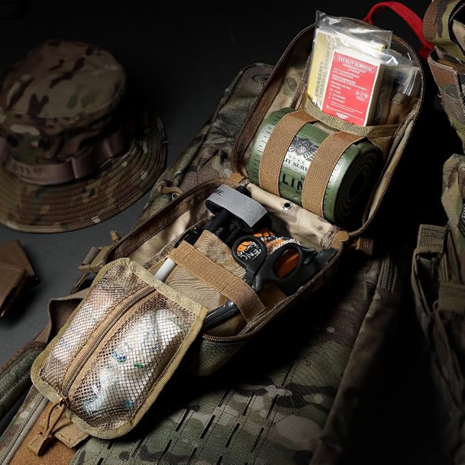 EVERLIT Emergency Trauma Kit, CAT GEN-7 Tourniquet 36" Splint, Military Combat Tactical IFAK for First Aid Response, Critical Wounds, Severe Bleeding Control (Black Camo)