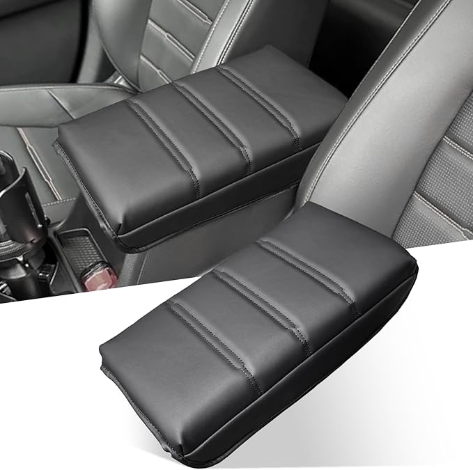 for CRV Center Console Cover 2026 2025 2024 2023 - [Upgraded] Thick & Soft Leather Middle Armrest Cushion Protector for Honda CRV 2023 2024 2025 2026 Interior Accessories - Black Stitch