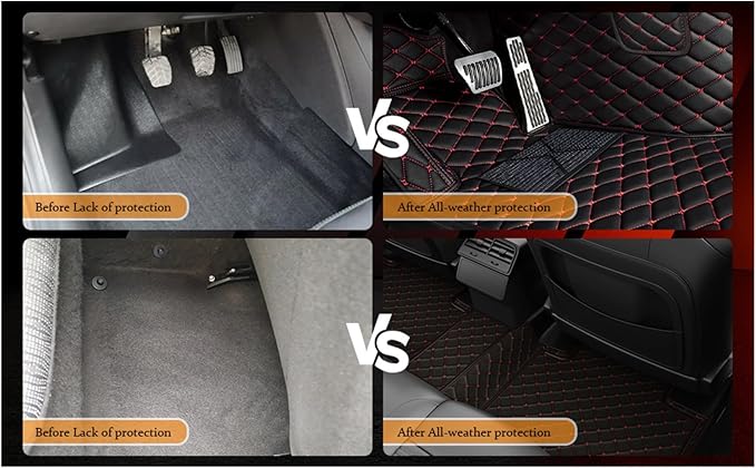 Yaruicar Custom Personalized Floor Mats for Cars Luxury Full Coverage All Car Floor Mats Anti-Slip Leather Car Mat Set Trucks & SUVs Trucks Automotive Floor Mats Liners (3D-All Black)