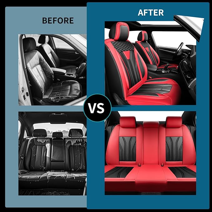Fit Accord Car Seat Covers Premium Leather for Honda Accord 2012-2025 2026. Waterproof， Breathable, Scratch-Resistant & All-Weather Seat Cushion Protector（Front Seat,Red&Black