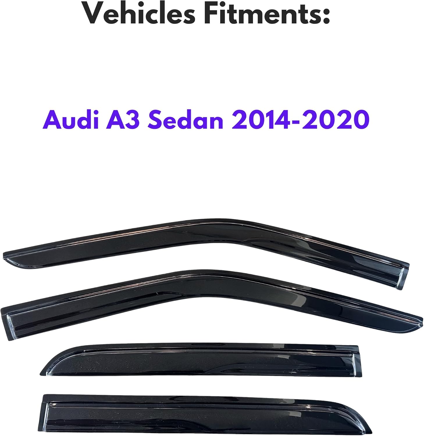 KPY Window Visor Compatible with Audi A3 Sedan 2014-2020, 4PC Rain Guard Side Window Vent Deflectors Tape-On Mugen Style, 2014 2015 2016 2017 2018 2019 2020