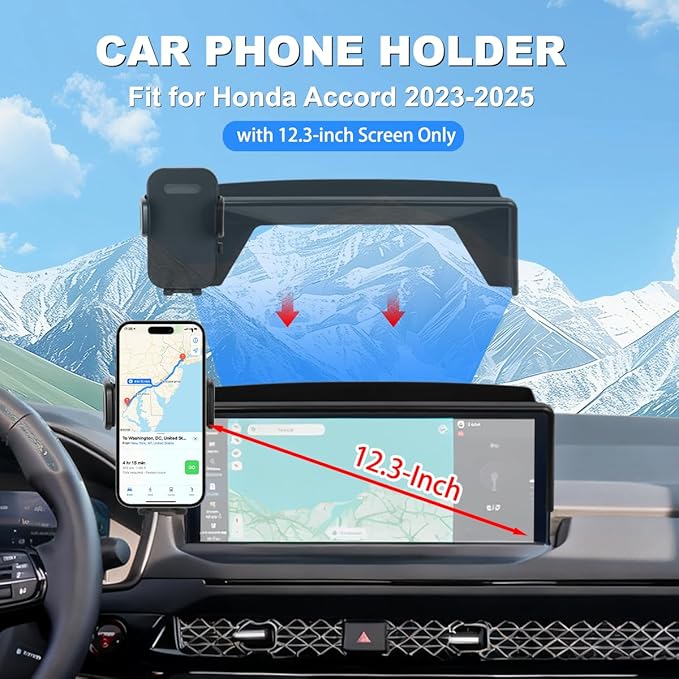 Car Phone Holder Fit for 2023-2025 Honda Accord Accessories Phone Mount 12.3-inch Screen Fixed Clip, Cell Phone Automobile Cradles Hands-Free 360 Degree Rotation Not Affect Air Vent