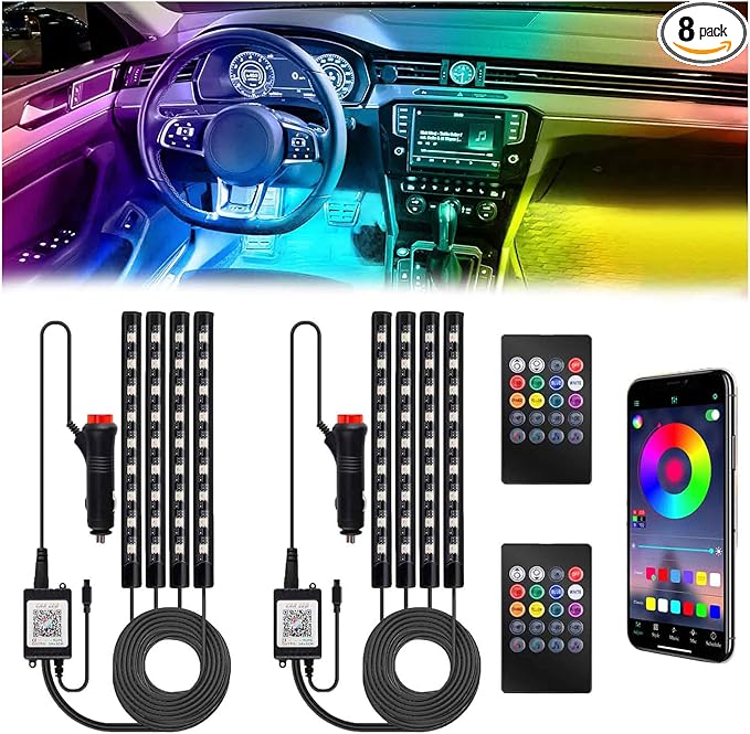 BFXM Car Interior Lights, 12V LED Strip Lights with Cigarette Lighter Adapter, Ambient Lighting Car Accessories, App & Remote Control Music Sync Color Change Lights for Truck Car (36LED Beads) -2 Set
