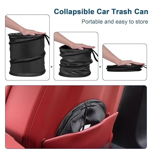 Car Trash Can, 2 Packs Pop-up Car Trash Bin, Large-Sized Collapsible Garbage Can, Trash Bag with Elastic Band Hanging, Double-Layer Washable Trash Can, Waste Basket with Velcro