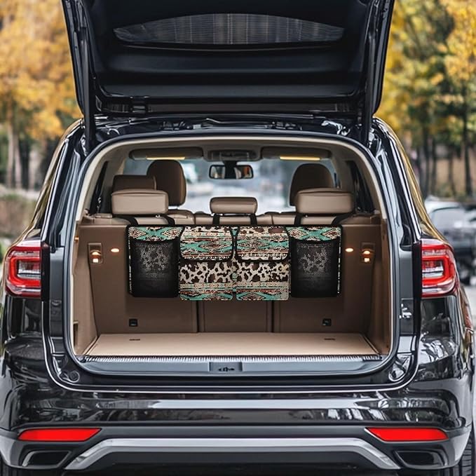 Tribal Car Trunk Organizer and Storage, Waterproof Backseat Hanging Organizer for SUV, Truck, Collapsible Cargo Storage Bag with 4 Pockets, Car Interior Accessories