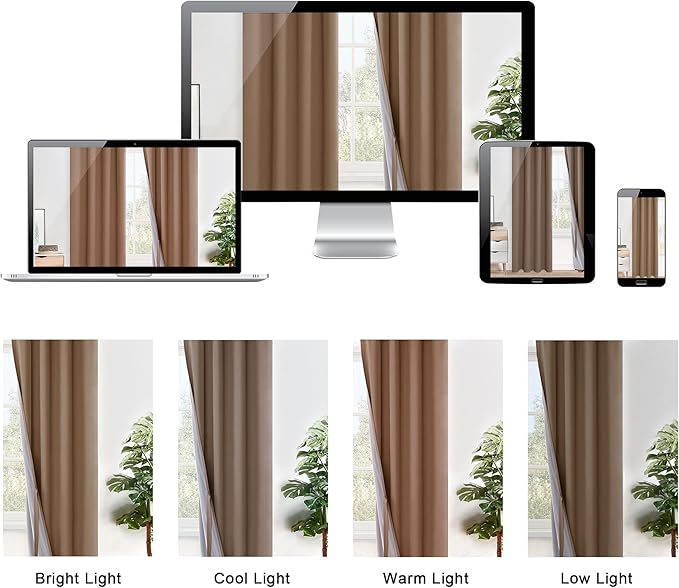 XWZO 100% Blackout Curtain Panels - Thermal Insulated Black Liner Curtains, Noise Reducing and Heat Blocking Drapes for Hall and Studio Windows with Tiebacks, Cappuccino, W42 x L84, Set of 2