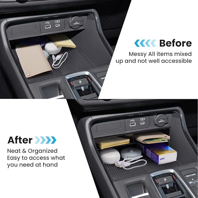 2pcs Center Console Organizer Armrest Tray Insert Storage Box for Honda CRV 2023-2026, Center Console Organizer Combo for 2023+ CR-V Hybrid Accessories, ABS Plastic, Black