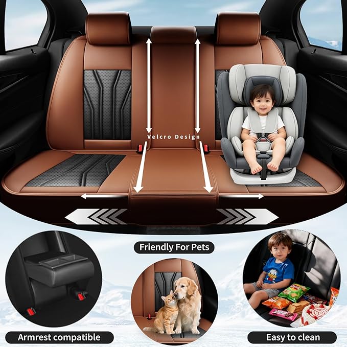 Fit HRV Car Seat Covers Compatible with Honda HRV 2016-2025 2026, Premium Leather Breathable, Wear Resistant, Airbag Compatible, All-Weather Protection & Full Coverage, Full Set Brown&Black