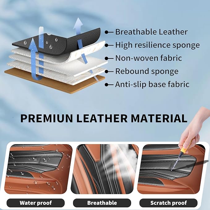 Fit Sentra Car Seat Covers Compatible with Nissan Sentra 2001-2025 2026 - Full Set Premium Leather， Waterproof Breathable， All-Weather Seat Cushion Protecto&Airbag Compatible（Brown & Black