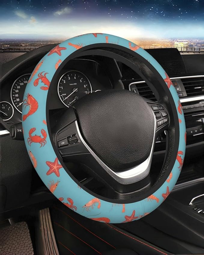 Steering Wheel Cover Accessories Neoprene Cover, Breathable Non-Slip Easy to Install Suitable for Women Men, 14.5-15.5 Inch for Car SUV Van Truck Universal - Seafood
