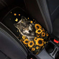 Wolf Sunflower Print Car Center Console Armrest Cover Scratch Proof Neoprene Armrest Cover Pad for Truck Sedan SUV, Universal Car Interior Decor Accessories