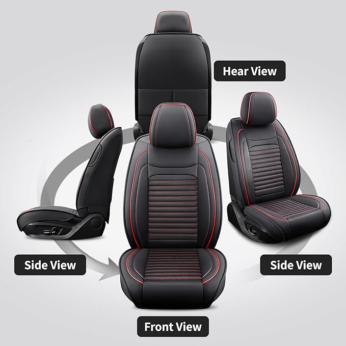 Front Seat Covers Fit for Toyota Venza 2009-2026, Car Seat Covers Front Seats, Breathable Faux Leather Automotive Seat Covers Front Pair Anti-Slip Seat Cover(Black&Red, Front)