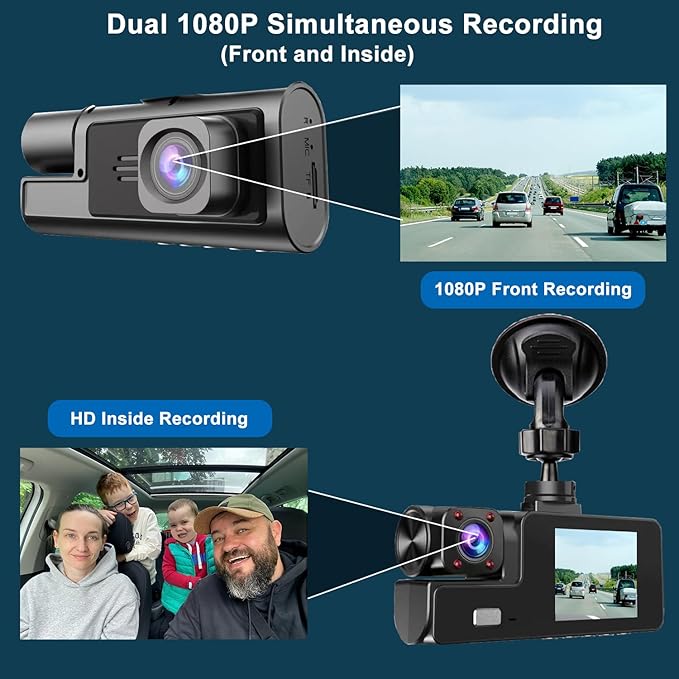 WiFi 1080P Dual Dash Camera for Car Front and Inside Dashcam Car Security Video Recorder,170°Wide Angle Vehicle Cam,WDR,G-Sensor,Loop Recording,Night Vision (WiFi Dual Dash Cam Without Card)