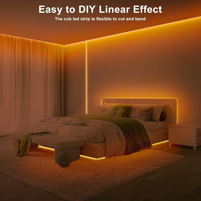 Tatazone 16.4ft 1800K COB Led Strip Lights with RF Remote, Dimmable Bright Adhesive Indoor Amber Led COB Light Strip for Cabinet, Painting, Room, Bed