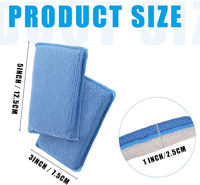 Mudder 8 Pcs Car Interior Scrubbing Sponge 5'' x 3'' Fiber Car Wax Applicator pad Household Cleaning Sponges for Leather Seat Couch Cleaning (Blue White)