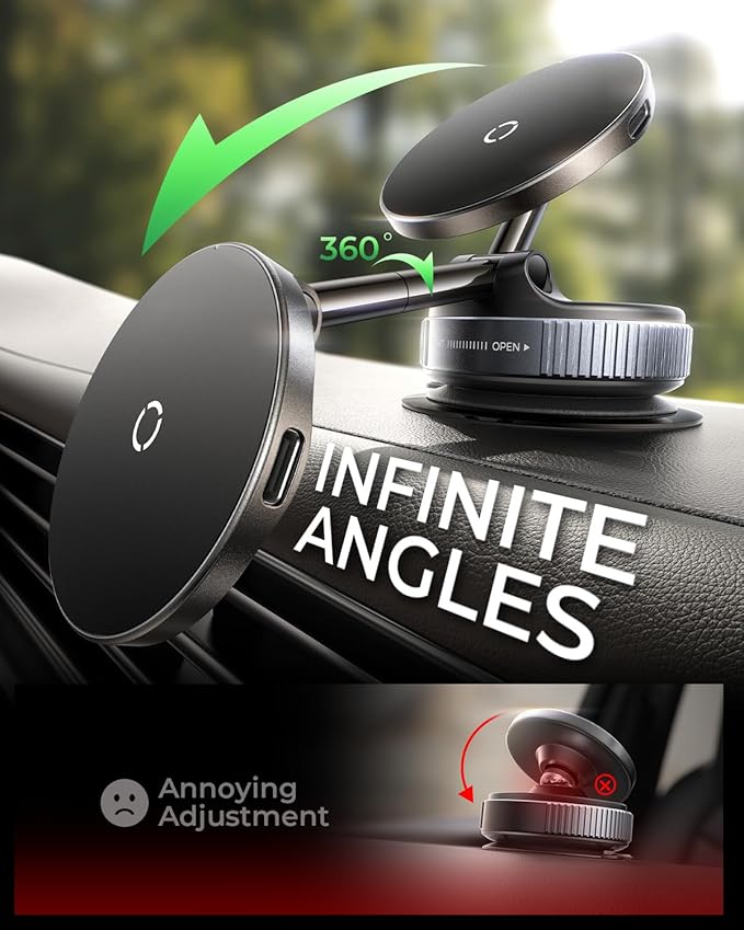 MRGLAS 2026 Upgraded for iPhone MagSafe Car Mount Charger,15W Fast Charging Wireless Car Charger with Stronger Magnetic & Suction, Hands-Free Phone Holder for iPhone 17/16/15/14/13/12 Pro Max