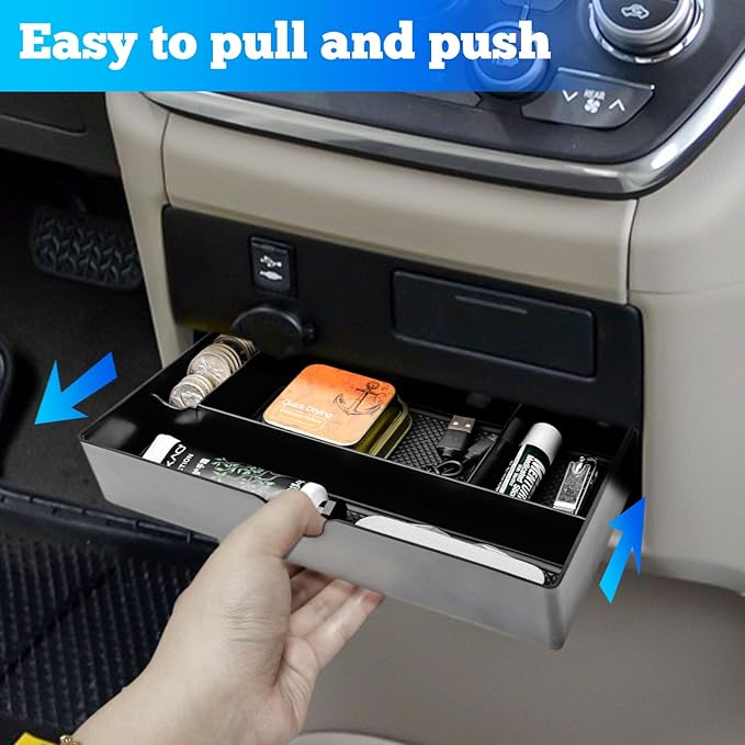 EDBETOS Console Drawer Tray Compatible with Toyota Sienna 2015-2019 2020 Interior Accessories Sienna Center Console Organizer Insert Tray Under Radio Storage Box Coin Container Phone Holder, ABS Black
