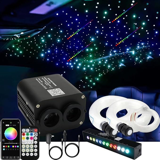 AZIMOM Dual Color 20w Twinkle Fiber Optic Starlight Headliner Kits Mixed 860pcs13.1ft, RGB Meteor Shooting Star, Sound Activated Remote APP Control Home Car Ceiling Décor
