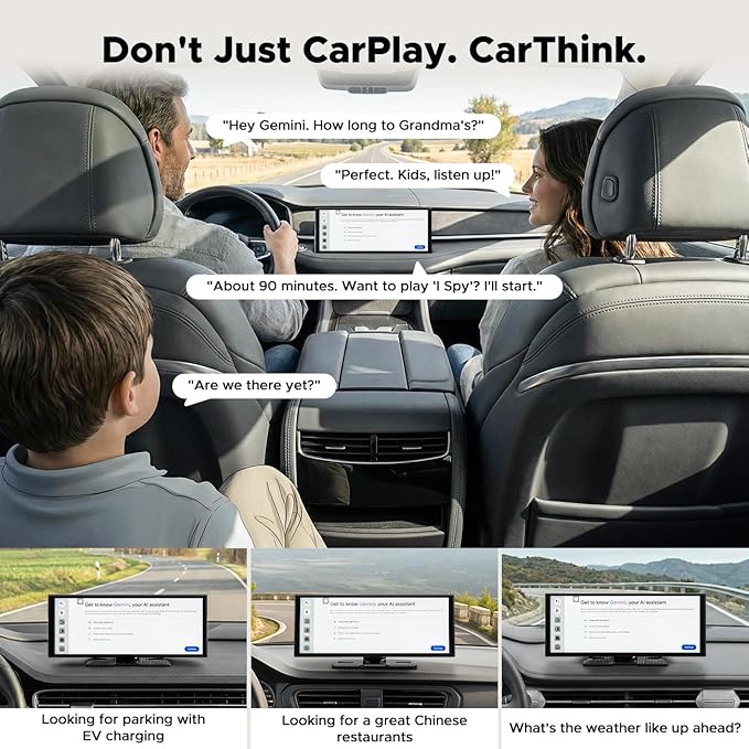 11" AI CarPlay Screen with Full Google-Play Access: Download Apps for Streaming, Gemini & More, 8-Core Processor, Built-in GPS, 1920x720 IPS 60FPS Screen, Android Auto, OTA, 1080P DVR Backup Camera