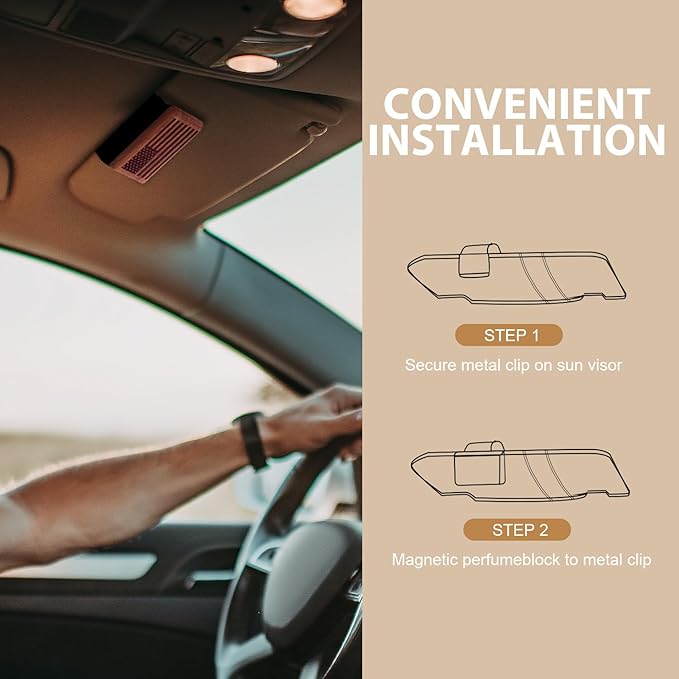 AirPurelle Car Air Freshener with Metal Clip Wood Air Freshener, 90 Days Long Lasting Saffron Amber Scent, Includes 2x 8ML Refills, 0.54 FL OZ, Made in USA, Car Auto Accessories
