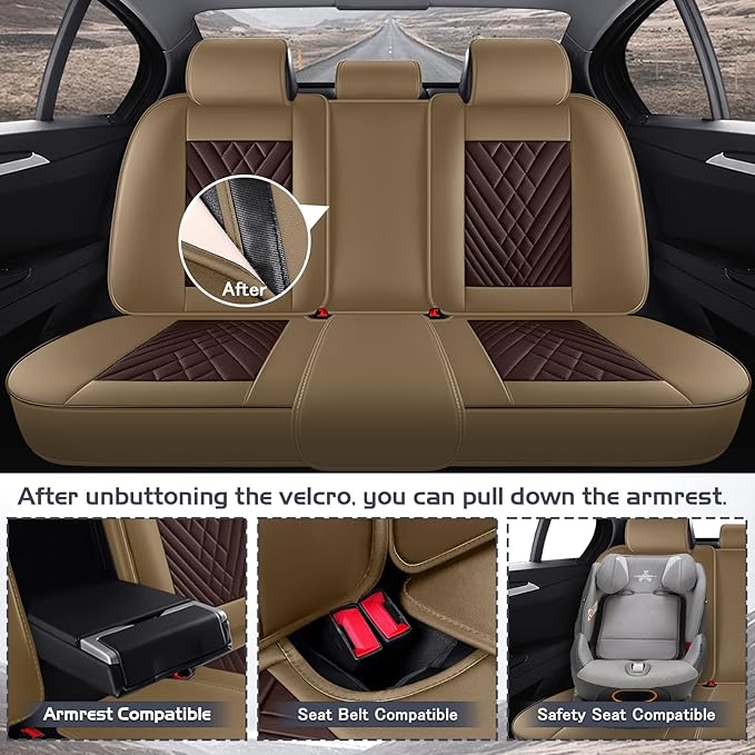 Truck Seat Covers for GMC Sierra 2500 2007-2026, Waterproof Premium Leather Full Coverage Car Seat Cover, Muscle Sport Style Auto Interior Seat Cover Sets (Full Set/Brown Coffee)