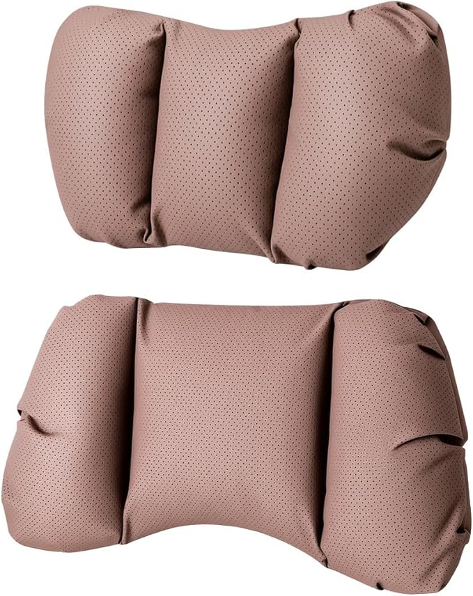 Car Neck Pillow & Lumbar Support for Lexus RZ 550e F Sport 2026+ Ergonomic Breathable Mesh Auto Seat Back Cushion Headrest,Brown-Neck & Lumbar Set