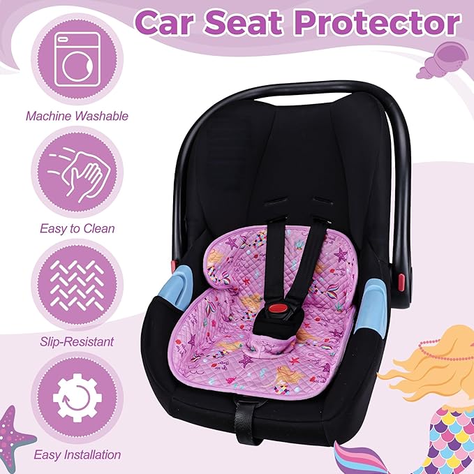 Piddle Pad Car Seat Liner- Waterproof Soft Car Seat Potty Training Protector, Travel-Friendly Baby Toddler Carseat Cover for Spills, Nappy Leaks, Accidents (Purple Mermaid)