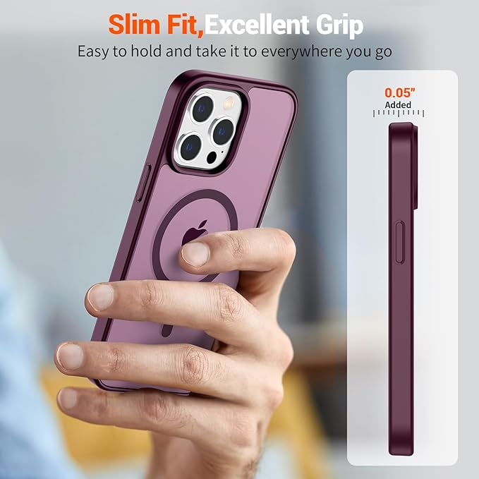 SUPFINE Magnetic for iPhone 13 Pro Max Case (Compatible with MagSafe) (Military Grade Drop Protection) Slim Translucent Matte Shockproof with Anti-Fingerprint Phone Case,Wine Red