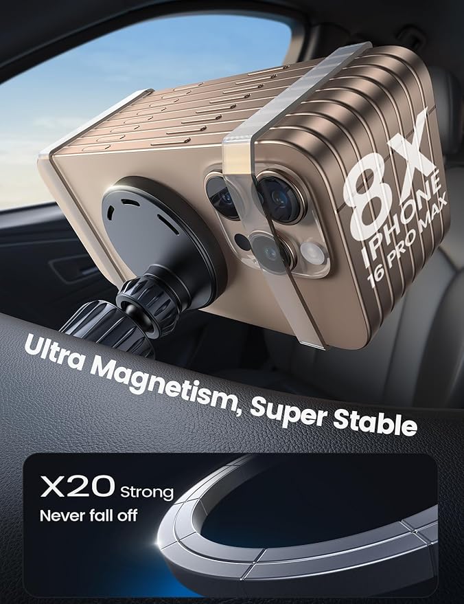 Lamicall 15W for MagSafe Car Mount Charger - [20X Strong Magnets] Wireless Car Phone Holder Charger, Magnetic Phone Holders for Car Vent Dash Accessories for iPhone 17 Pro Max Black Mothers Day