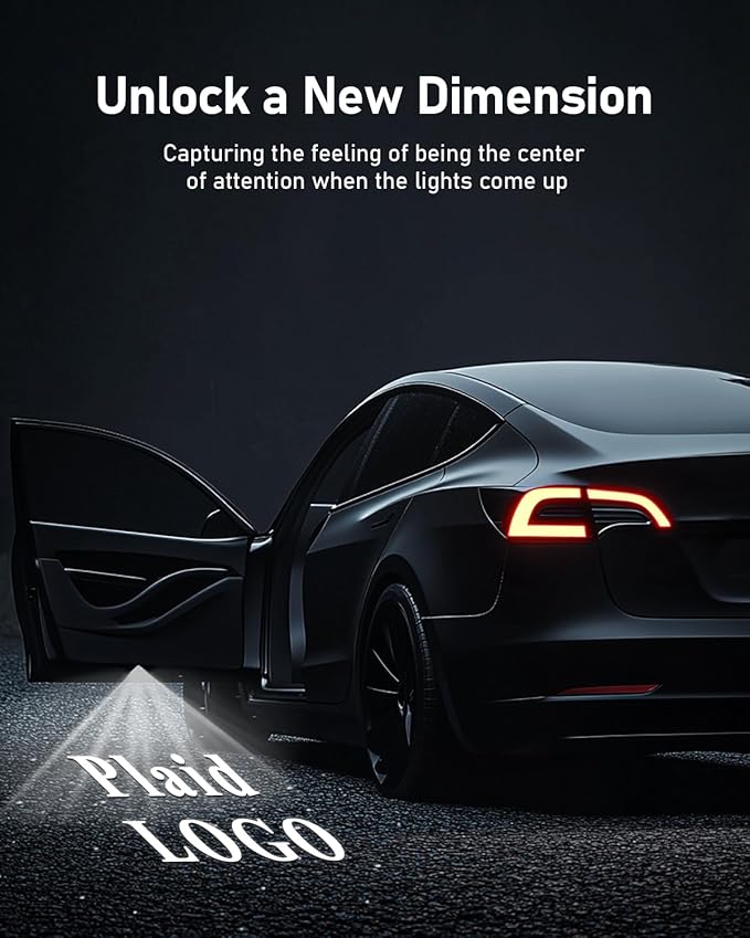 LOWEEY 4K Car Door Lights Logo Projector, Premium Accessories Compatible with All Tesla Model Y Juniper Model 3 Highland X S, OEM Style Ultra-Bright No Fade 3D Laser Puddle Welcome Ghost Light(4 Pack)