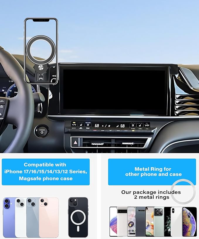 Car Phone Holder for Toyota Camry 2025 2026 Accessories Apply to 12.3 Inch Touch Screen Fixed Clip MagSafe Cell Phone Mount Hands-Free 360° Rotation