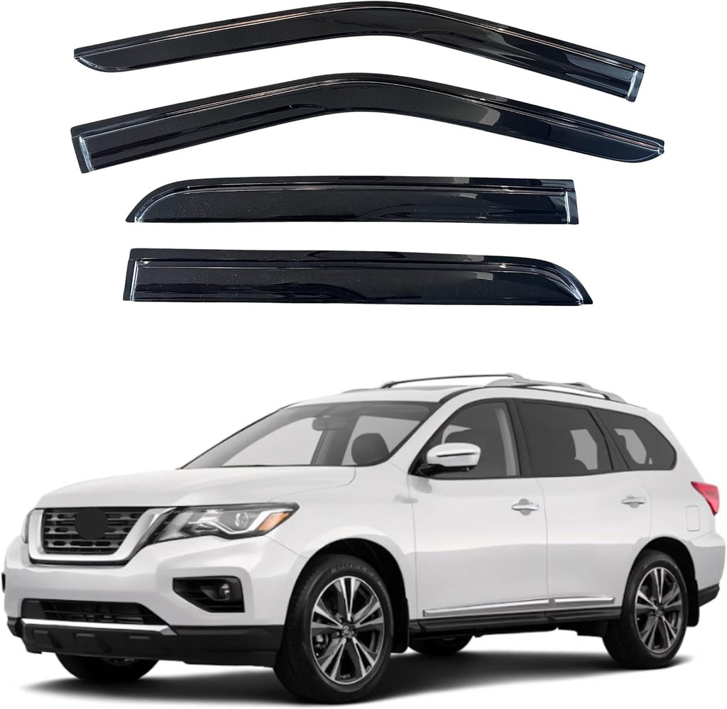KPY Window Visor Compatible with Nissan Pathfinder 2013-2021, 4PC Rain Guard Side Window Vent Deflectors Tape-On Mugen Style, 2013 2014 2015 2016 2017 2018 2019 2020 2021