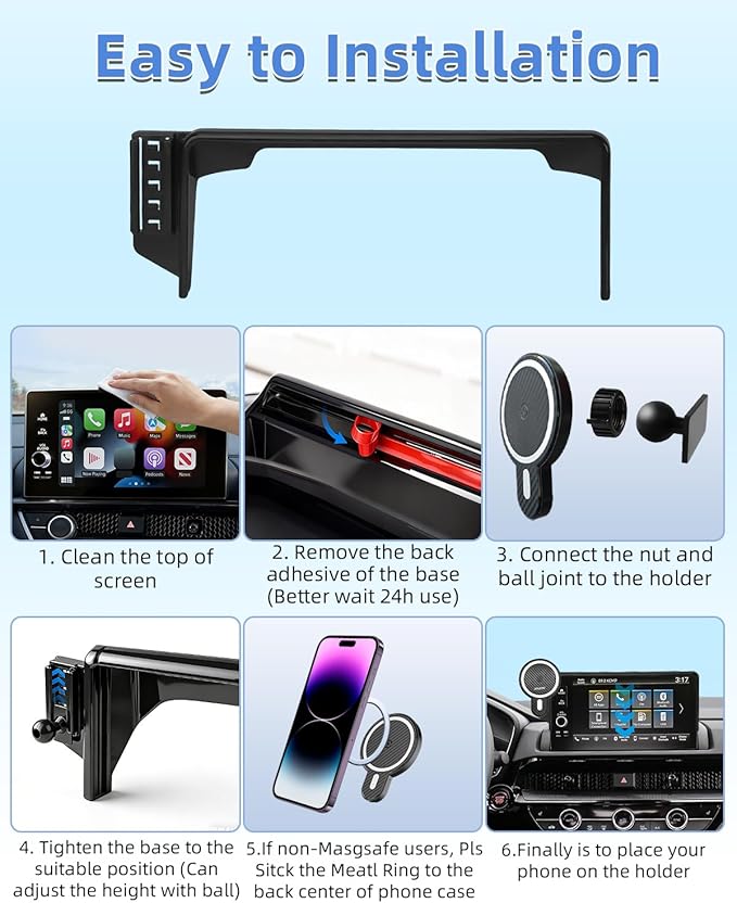 PZK Car Phone Mount for Honda HRV 2023-2026 /CRV 2023-2026/ Honda Pilot 2023-2026 Accessories 7/9-inch Screen 360° Rotation 15W Fast Wireless Charger HRV CRV Car Phone Holder Not Affect Air Vent