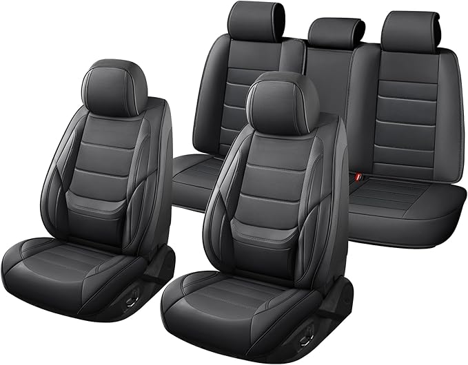 Car Seat Covers Full Set Custom Fit for Mercury Mariner 2005-2011,Premium Faux Leather with Lumbar Support, Breathable, Anti-Slip & Soft Touch(Black,Fullset)