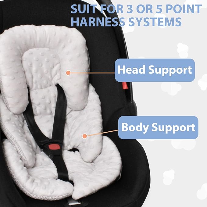 Infant Carseat Insert, 2-in-1 Reversible Baby Car Seat Cushion for Newborn Toddler Head & Body Support Car Seat Pad for Carseats, Strollers, Swings, Bouncers