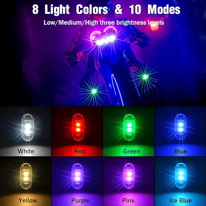 6PCS Wireless LED Strobe Lights with Remote Control, 8 Colors Rechargeable Led Lights Anti-Collision LED Emergency Warning Lights for Car Motorcycle Bike Drone Aircraft