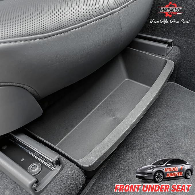 Under Seat Storage Box Compatible with 2025 2026 New Tesla Model Y Juniper Under-Seat Consoles Hidden Compartment Organizer Interior Accessories - TPE, Black (2 Pack)