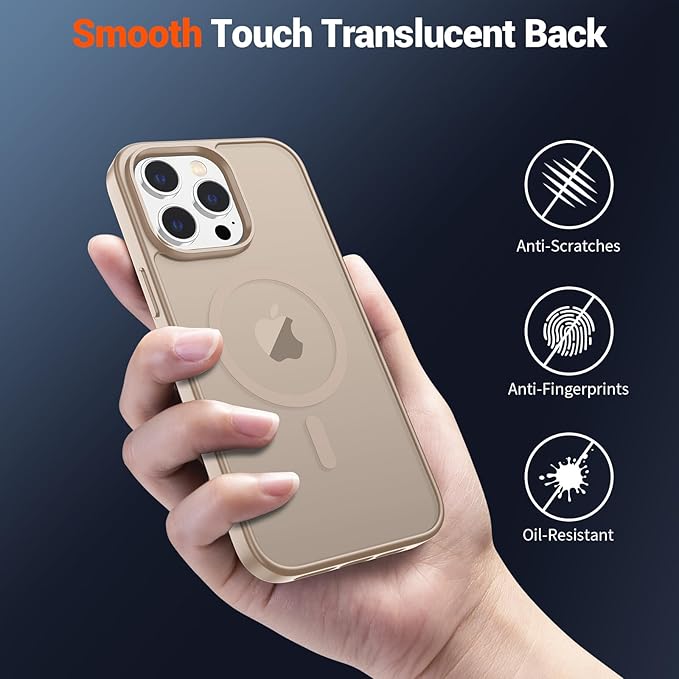 SUPFINE Magnetic for iPhone 15 Pro Max Case(Compatible with MagSafe)(Military Grade Drop Protection) Slim Translucent Matte Shockproof with Anti-Fingerprint Phone Case,Desert Gold