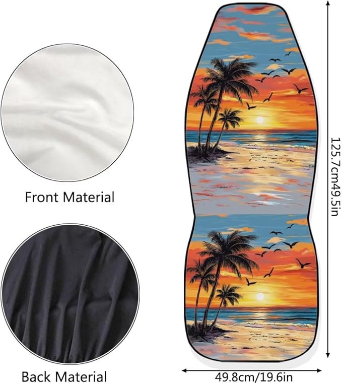 BIGCARJOB Hawaii Dusk Palm Car Seat Covers, Polyester, Universal Fit, Car, SUV, 2 Count, Front, Basic Protection, Customizable, Unique Printed