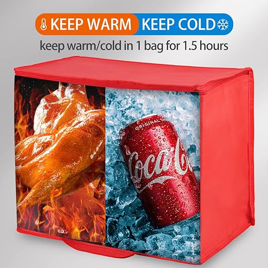 Bodaon 4-Pack Insulated Reusable Grocery Bag, X-Large Cooler Bag for Picnic, Food Delivery Bags, Insulated Pizza Delivery Bags, Red