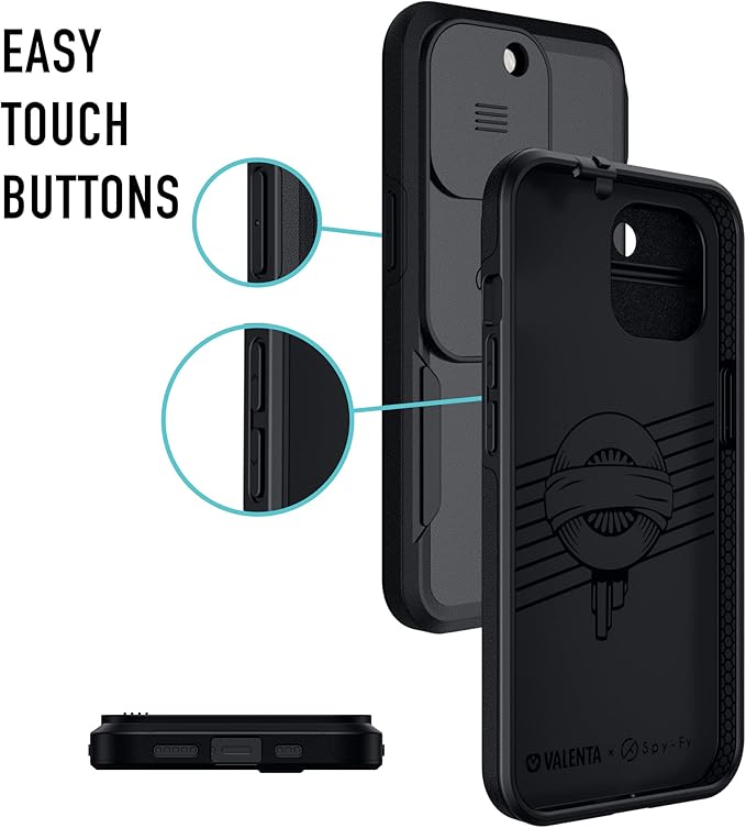 Spy-Fy iPhone 13 Pro Max Case with Camera Covers Front and Rear | Protect Your iPhone and Privacy | 6-Foot Drop Proof | 6,7 Inch | Camera Protection by Valenta Black