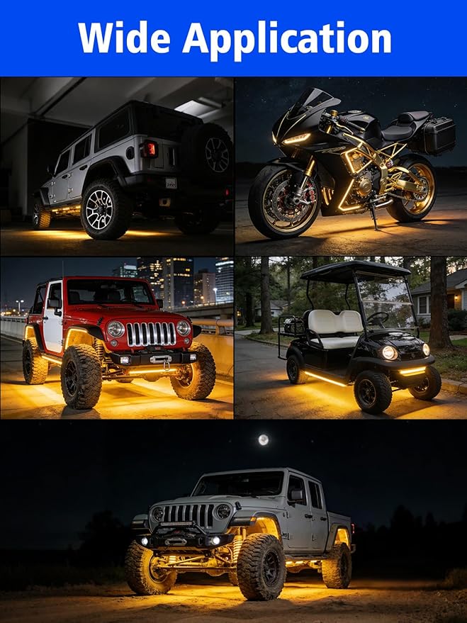 YM E-Bright 4Pcs Led Strip Lights for Car, 24inch Waterproof IP68 Car Underglow Strip Lights Decoration 36SMD 12V Led Interior Exterior Lights Strip for Cars Motorcycles Truck Golf Cart Boat - Yellow