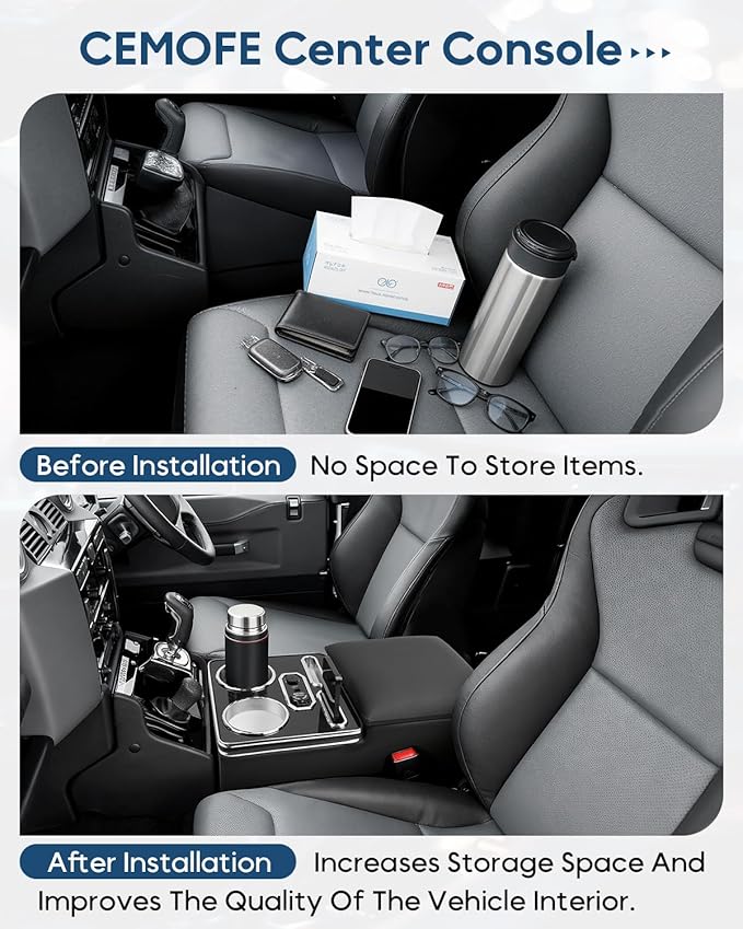 Center Console Organizer, Bench Seat Center Console with Fast Phone Charging & Cup Holders, Automotive Center Storage Box Upgraded 7-Color Adjustable LED Lighting for Car Minivan Van Truck