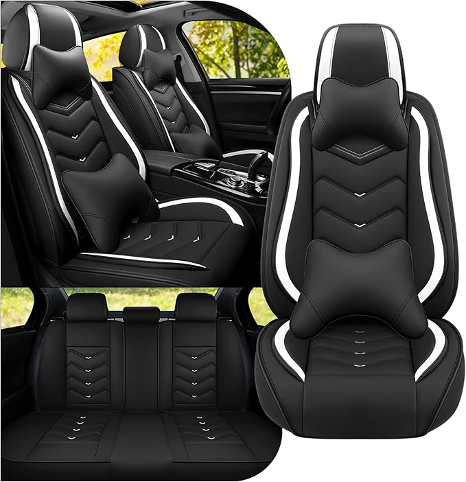 Car Seat Covers Fit for Infiniti g37 2000-2026, Stylish Sport Seat Covers, Waterproof Wear-Resistant Premium Nappa Leather Car Seat Cover.(Full Set with Pillow/Black White)