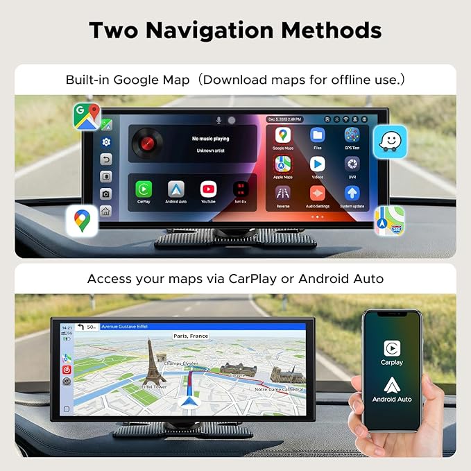 11" AI CarPlay Screen with Full Google-Play Access: Download Apps for Streaming, Gemini & More, 8-Core Processor, Built-in GPS, 1920x720 IPS 60FPS Screen, Android Auto, OTA, 1080P DVR Backup Camera
