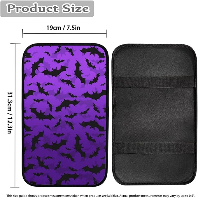 Purple Bat Vehicle Armrest Covers Armrest Seat Box Cover Protector Middle Storage Organizer Pad Aesthetic Interior Decor