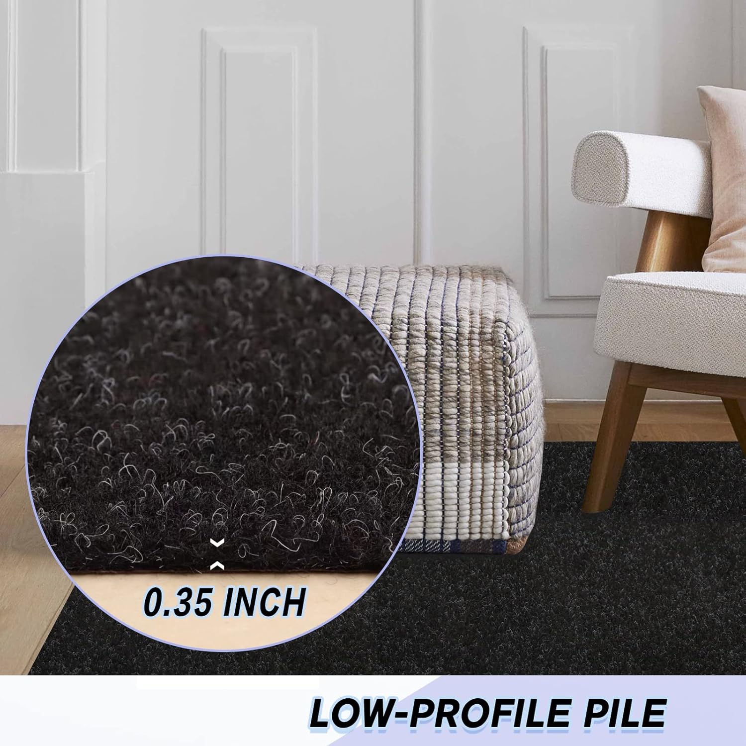 Custom Size Backed Non-Slip Area Rugs Runner, Easy Clean, Waterproof Runner Rugs for Hallway Entryway, Kitchen, Laundry, 3FT x 15FT, Black